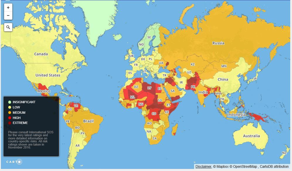 Map your health and security risks with 2017 Travel Risk Map